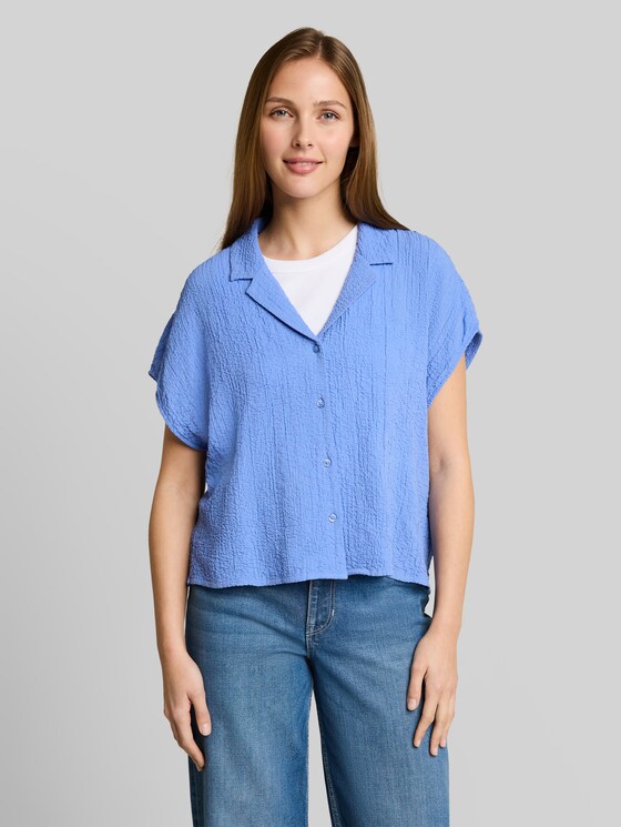 Seersucker resort shirt blouse - Bonnet Blue