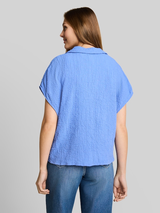 Seersucker resort shirt blouse - Bonnet Blue