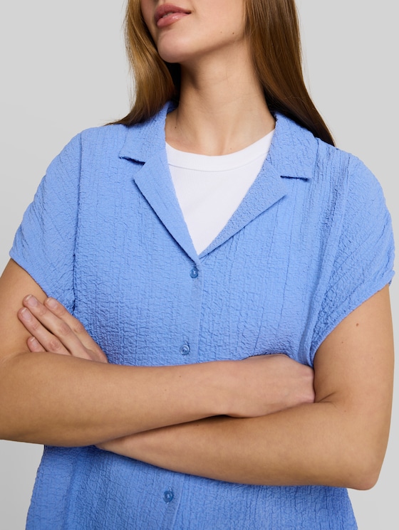 Seersucker resort shirt blouse - Bonnet Blue