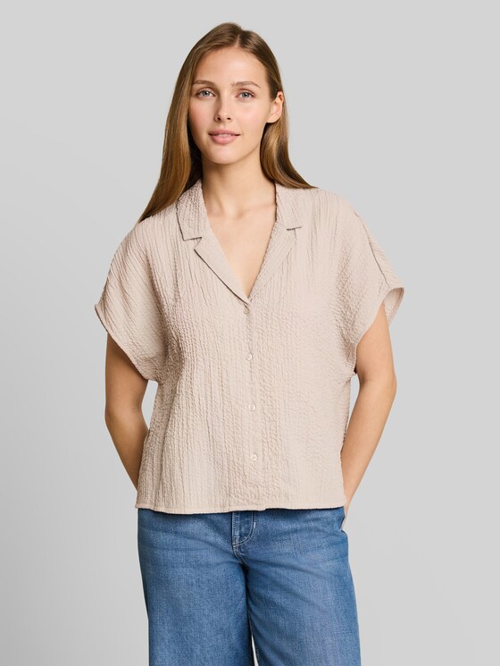 Seersucker resort shirt blouse - cloud grey