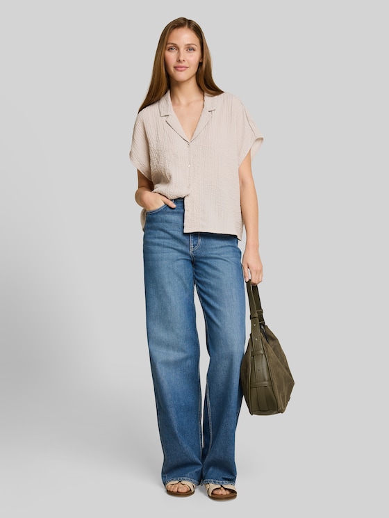 Seersucker resort shirt blouse - cloud grey