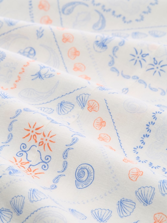 Midi dress with linen blend - white blue coral paisley print