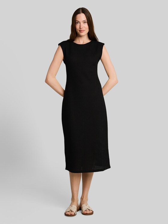 Midi dress with linen blend - deep black