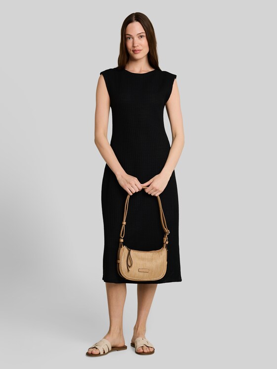 Midi dress with linen blend - deep black