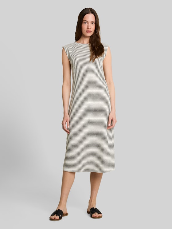 Midi dress with linen blend - white black knit stripe