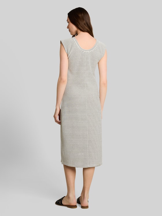 Midi dress with linen blend - white black knit stripe