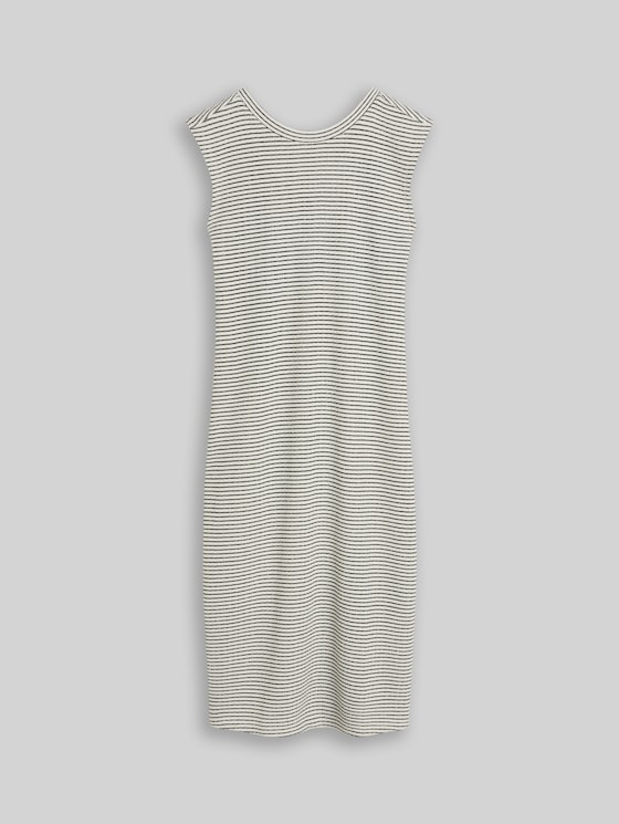 Midi dress with linen blend - white black knit stripe