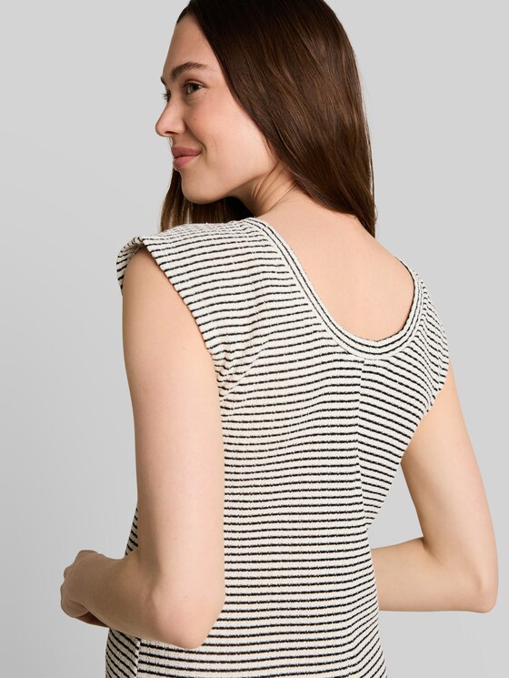 Midi dress with linen blend - white black knit stripe