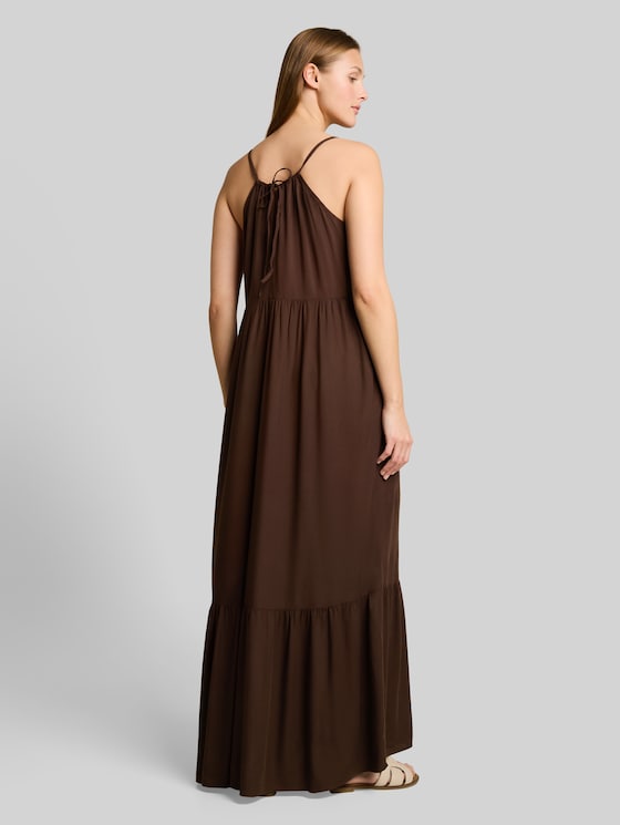 Maxi dress with flounces - cool dark brown