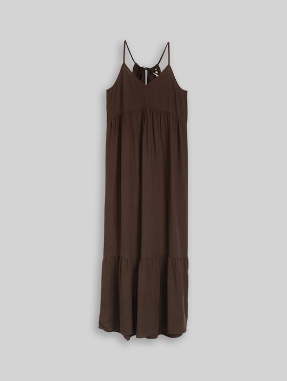 Maxi dress with flounces - cool dark brown