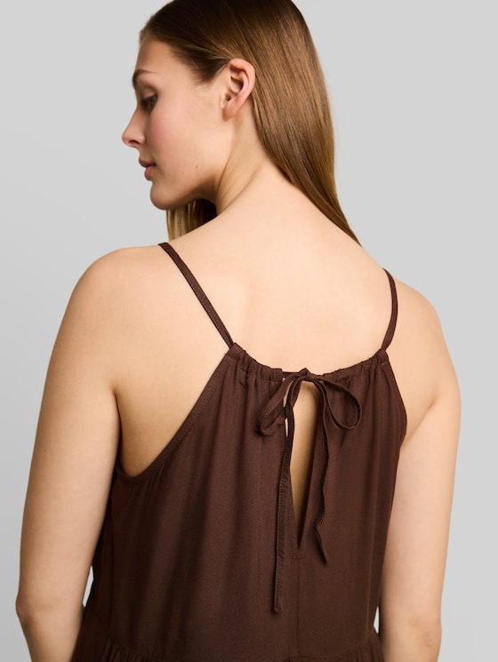 Maxi dress with flounces - cool dark brown