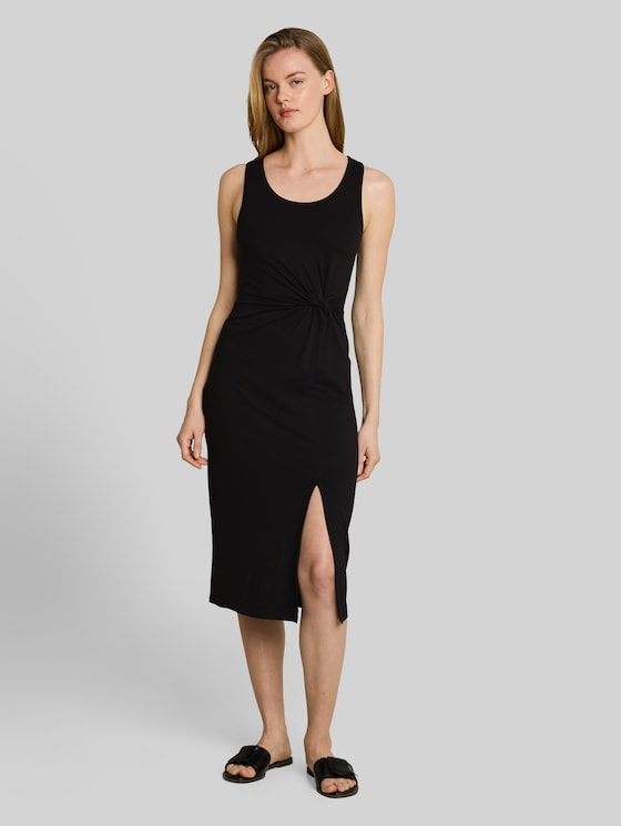 Fitted midi dress with knot detail - deep black
