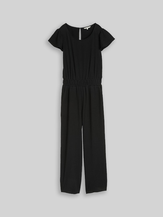 Crinkle jumpsuit with ruffled sleeves - deep black