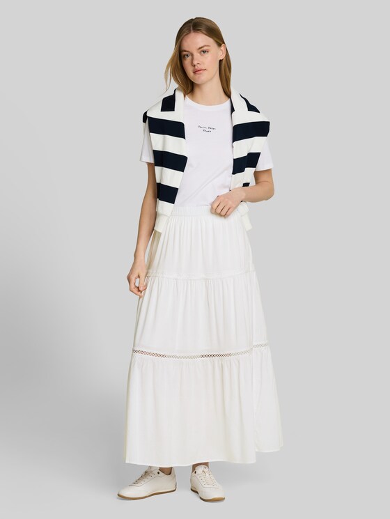 Maxi skirt with flounces - White