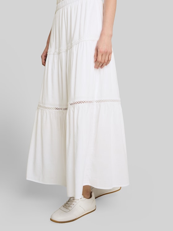Maxi skirt with flounces - White