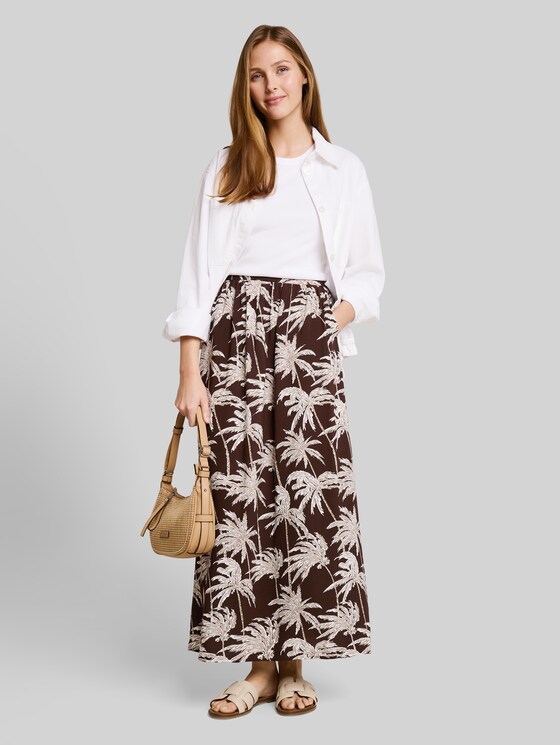 Viscose maxi skirt - brown palmtree print