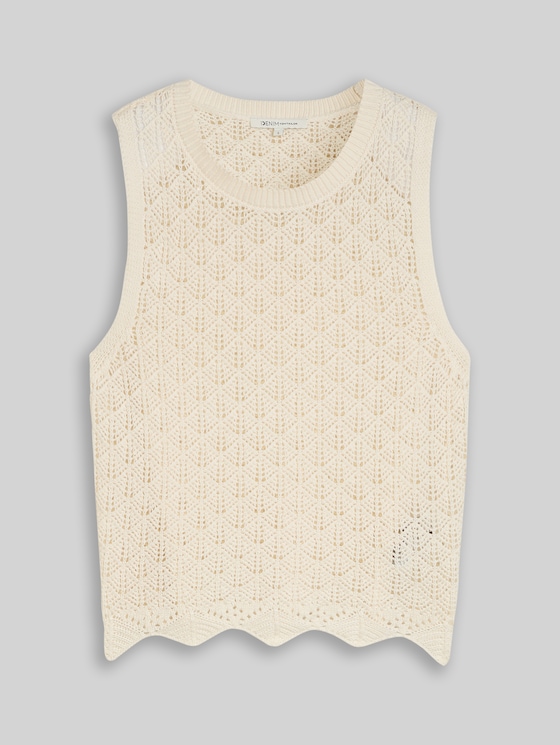 Knitted top with lace pattern - Dove White