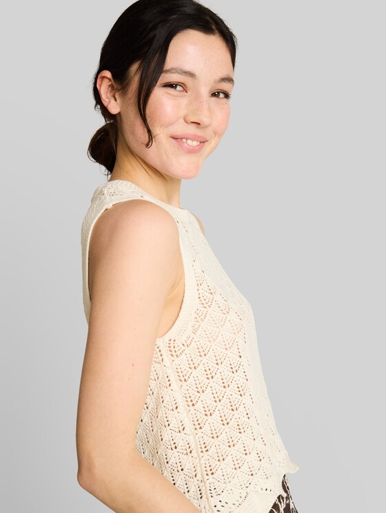 Knitted top with lace pattern - Dove White
