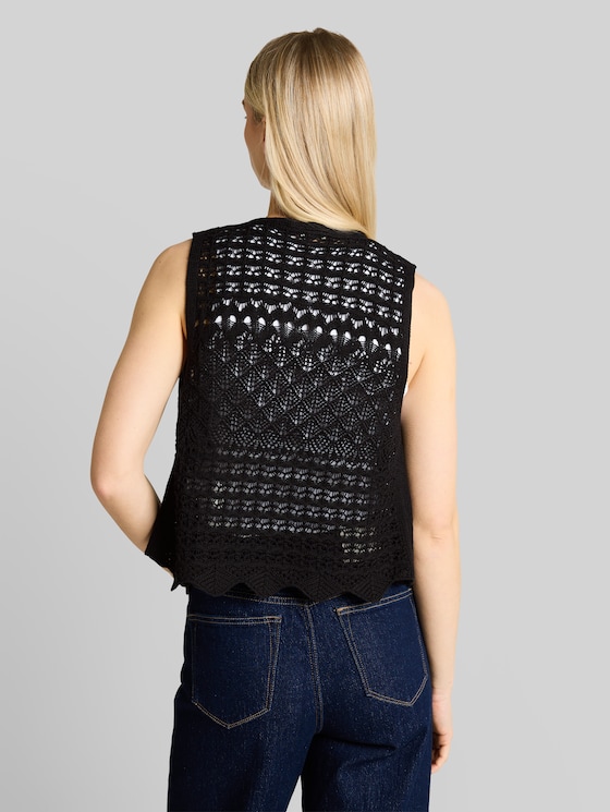 Knitted waistcoats with lace pattern - deep black