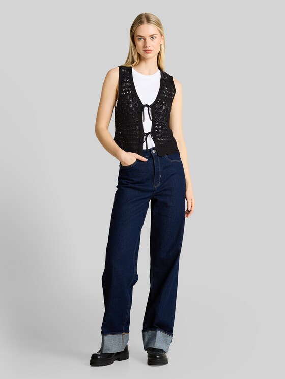 Knitted waistcoats with lace pattern - deep black