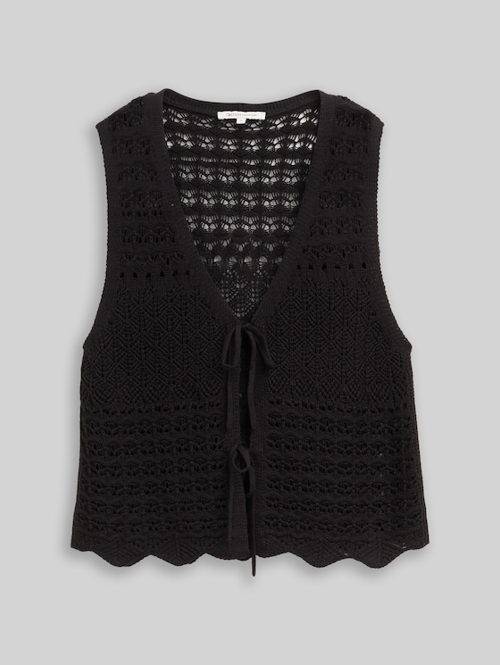 Knitted waistcoats with lace pattern - deep black