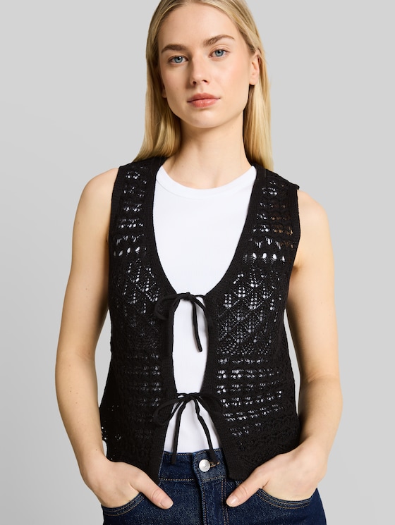 Knitted waistcoats with lace pattern - deep black