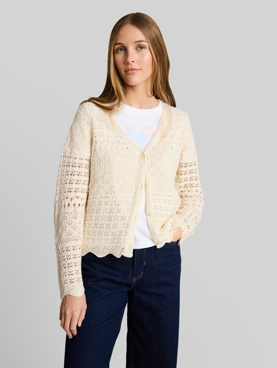 Relaxed-fit cardigan with lace pattern - Dove White