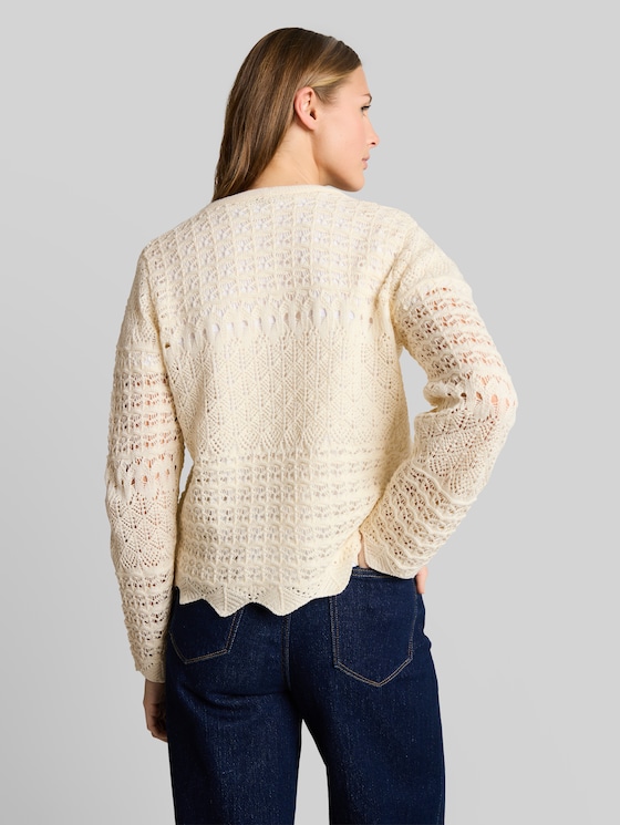Relaxed-fit cardigan with lace pattern - Dove White
