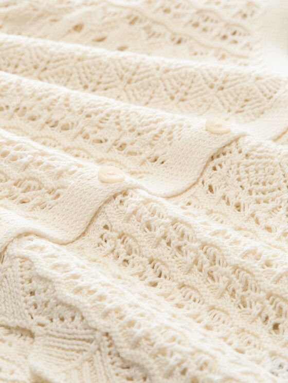 Relaxed-fit cardigan with lace pattern - Dove White