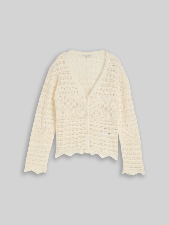 Relaxed-fit cardigan with lace pattern - Dove White