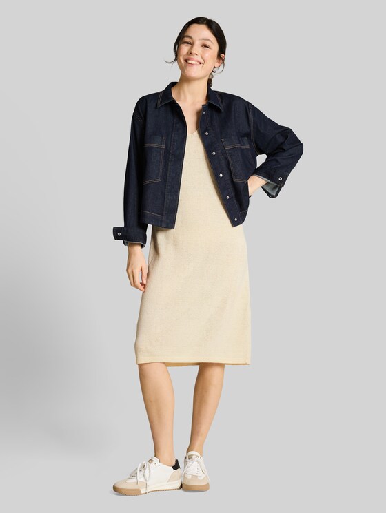 Loose-fit knitted dress with a V-neck - Dove White