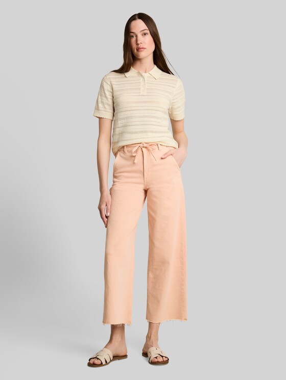 Knitted polo shirt with eyelet pattern - Dove White