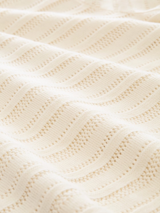 Knitted polo shirt with eyelet pattern - Dove White