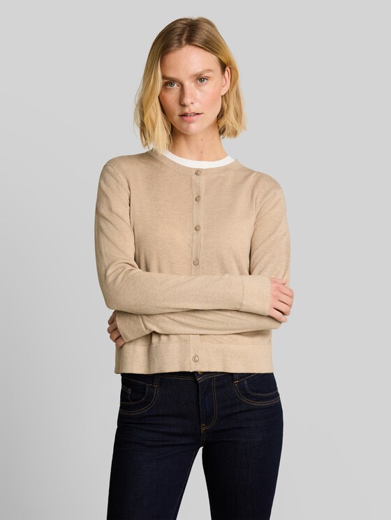 Cardigan with silk content - gravel beige melange