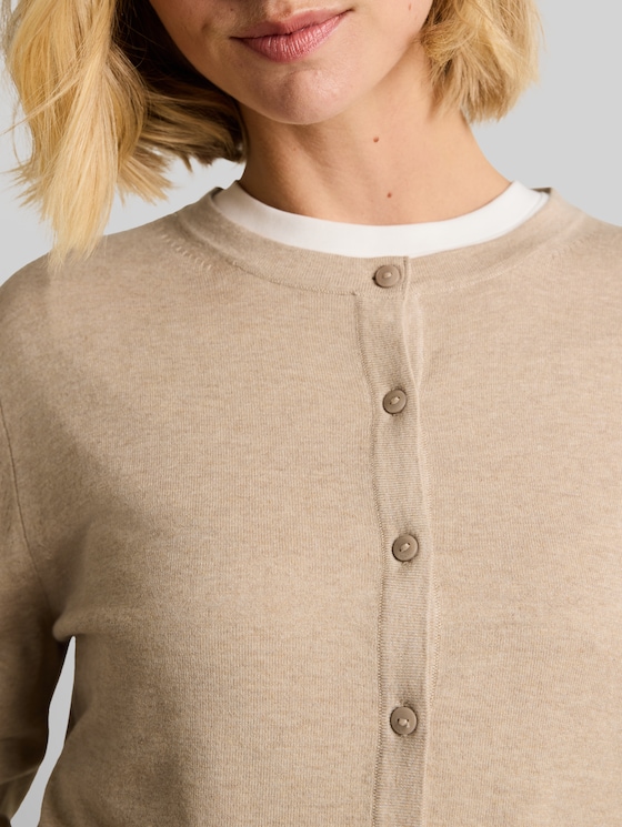 Cardigan with silk content - gravel beige melange