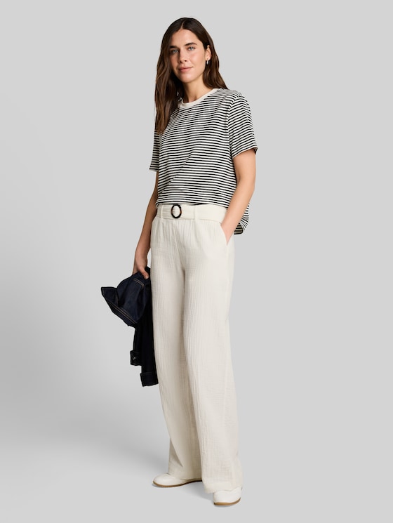 Muslin wide-leg trousers with belt - Whisper White