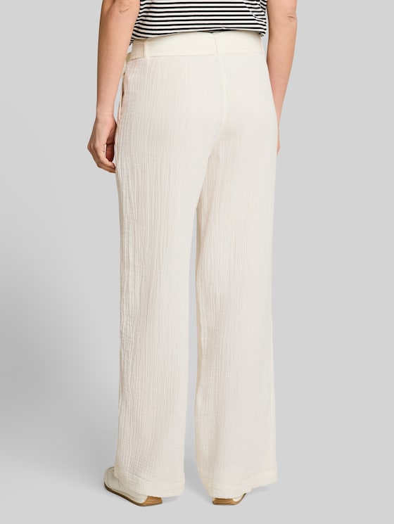 Muslin wide-leg trousers with belt - Whisper White