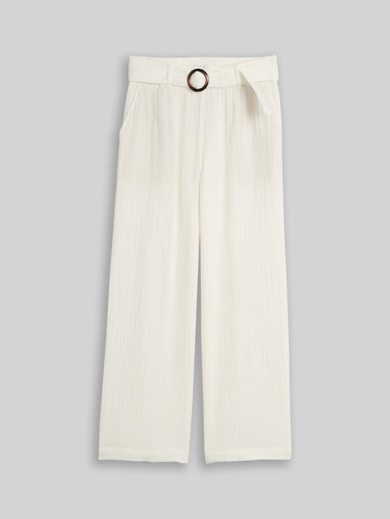 Muslin wide-leg trousers with belt - Whisper White