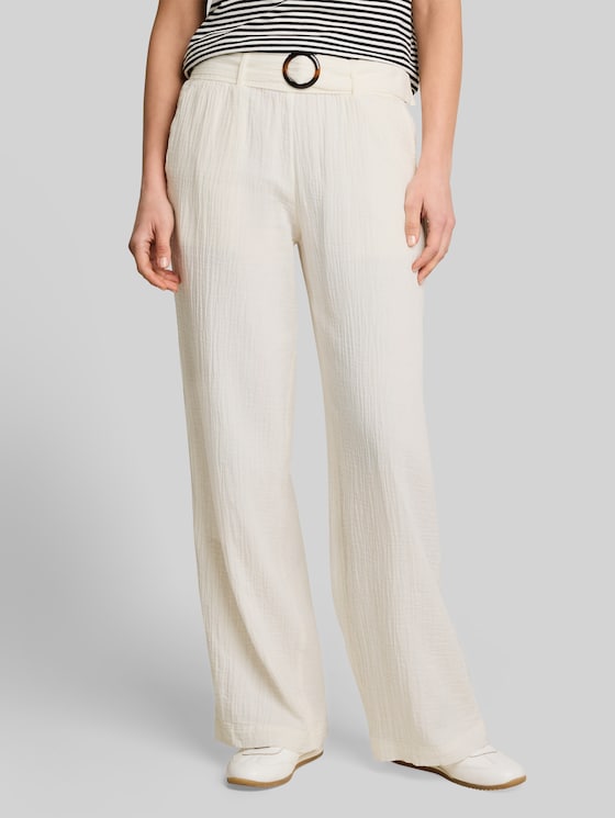 Muslin wide-leg trousers with belt - Whisper White