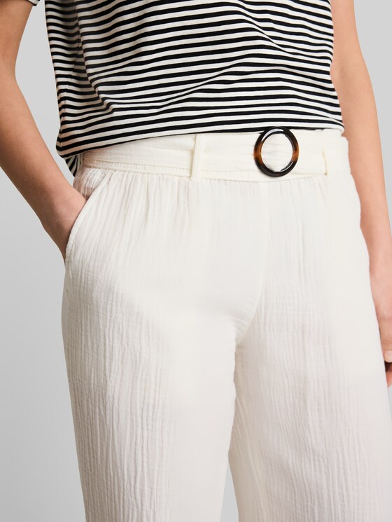 Muslin wide-leg trousers with belt - Whisper White