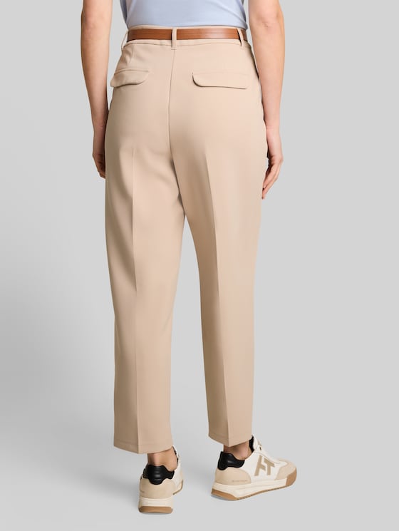 Loose-fit barrel trousers with belt - Gravel Beige