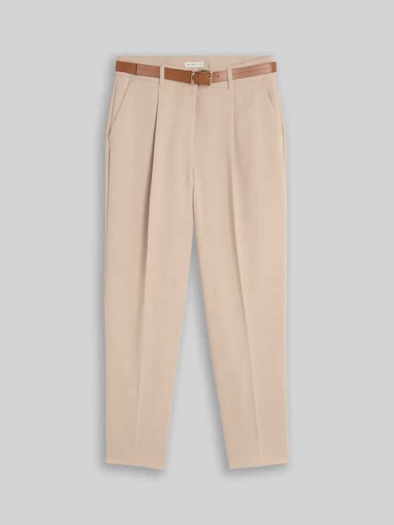Loose-fit barrel trousers with belt - Gravel Beige