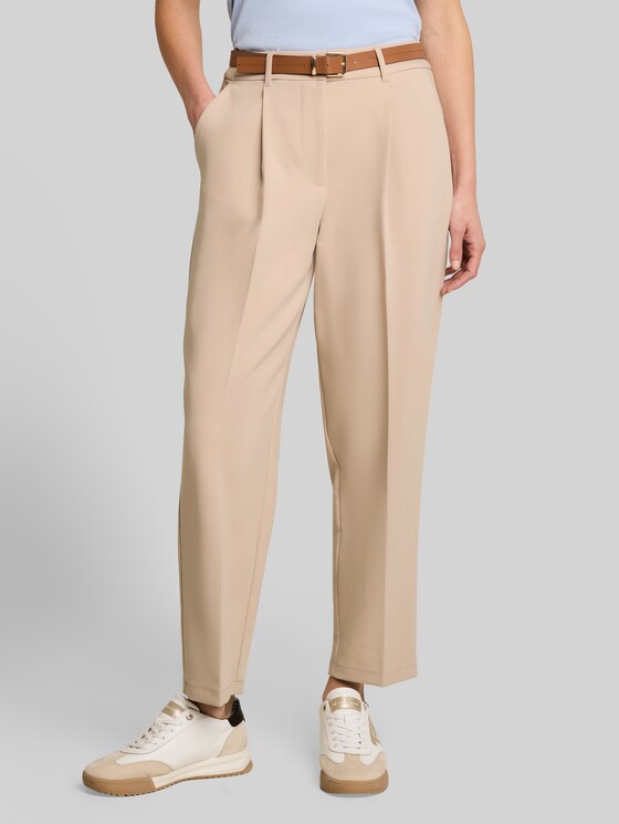 Loose-fit barrel trousers with belt - Gravel Beige