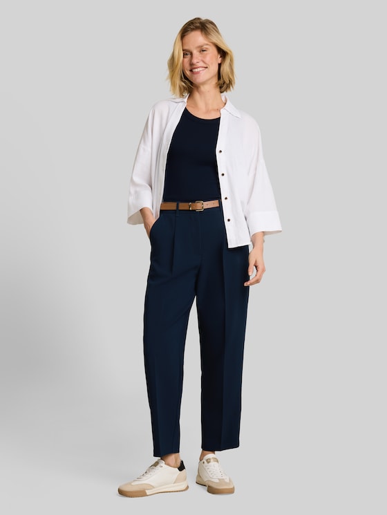 Loose-fit barrel trousers with belt - sky captain blue