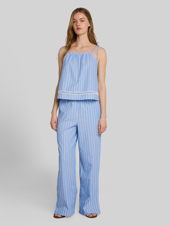 Wide leg trousers with stripe pattern - blue white vertical stripe