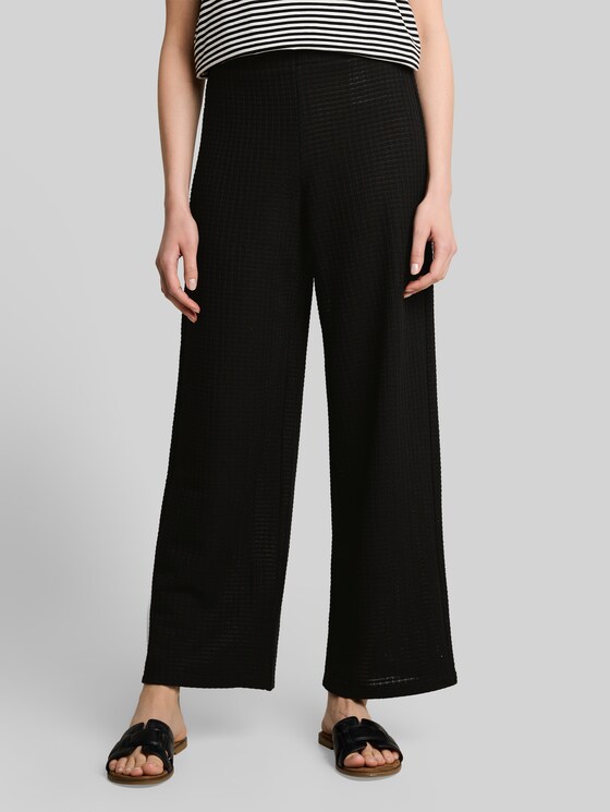 Wide-leg knitted trousers - deep black