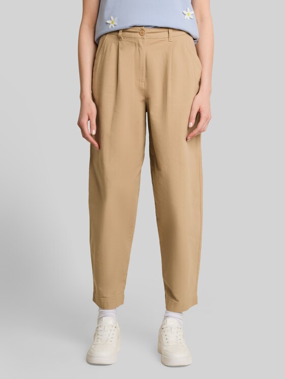 Cotton barrel trousers - Mink Beige