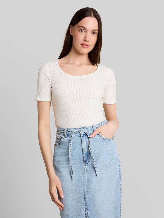 Slim-fit pointelle T-shirt - off white