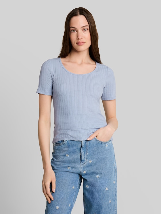 Slim-fit pointelle T-shirt - foggy sky blue