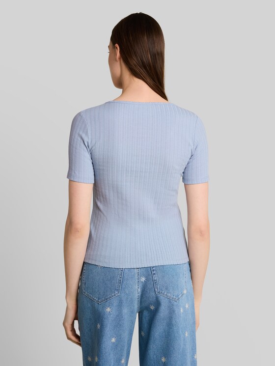 Slim-fit pointelle T-shirt - foggy sky blue